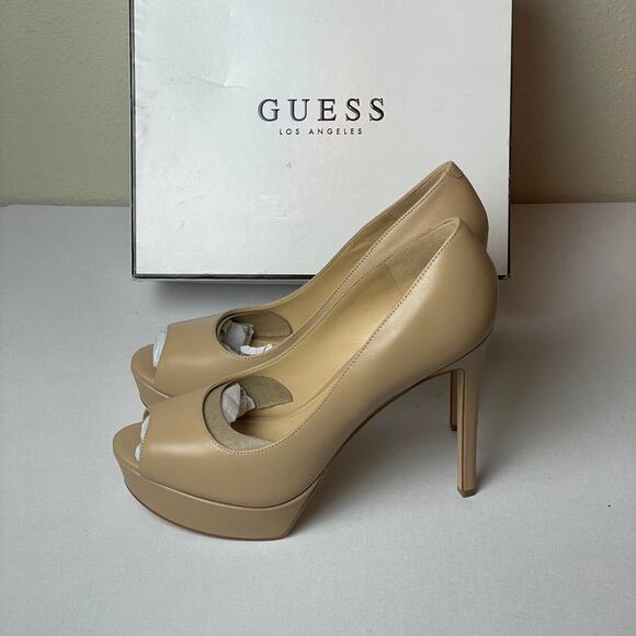 Guess Cacei Peep Toe Platform Pumps Tan Size - 9.5 - Picture 5 of 7